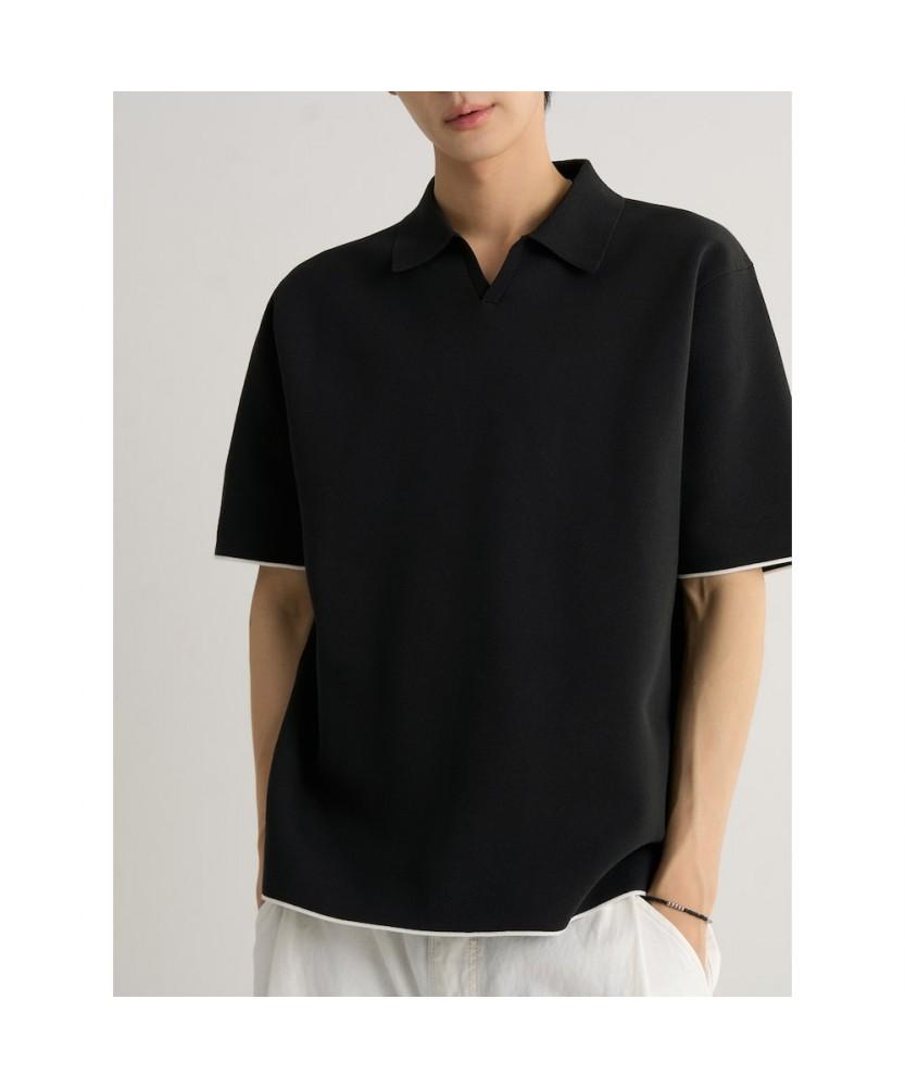 8seconds Double-Weave Open Collar Short Sleeve Knit Black