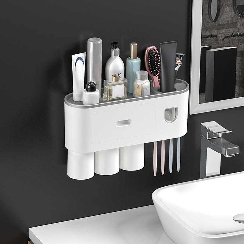 Badezimmer Adsorption Inverted Zahnbürstenhalter Wand Automatische Zahnpasta Squeezer Lagerregal Badezimmer Zubehör
