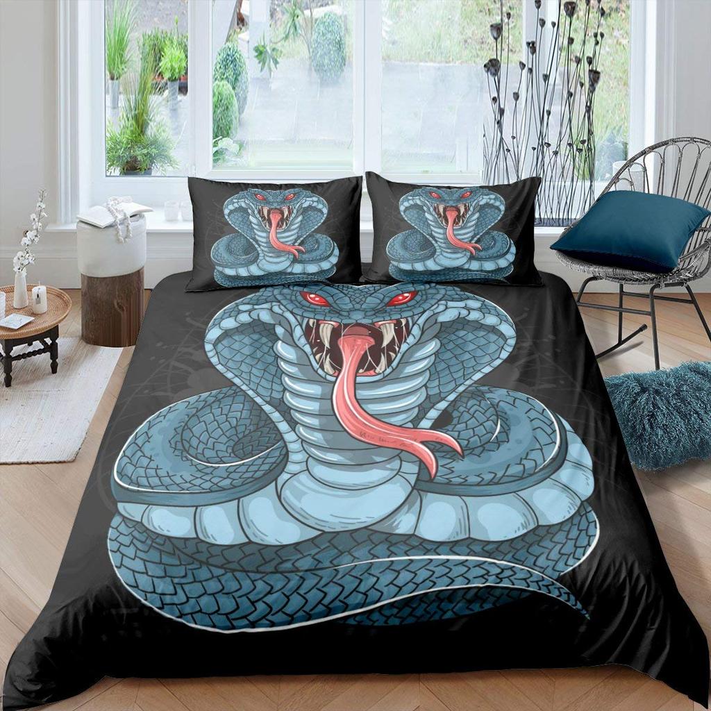 Snake Duvet Cover Set 3D Python Palm Leaf Bedding Set King Size Reptile Tropical Theme Quilt Cover for Kids Boys Girls Teens