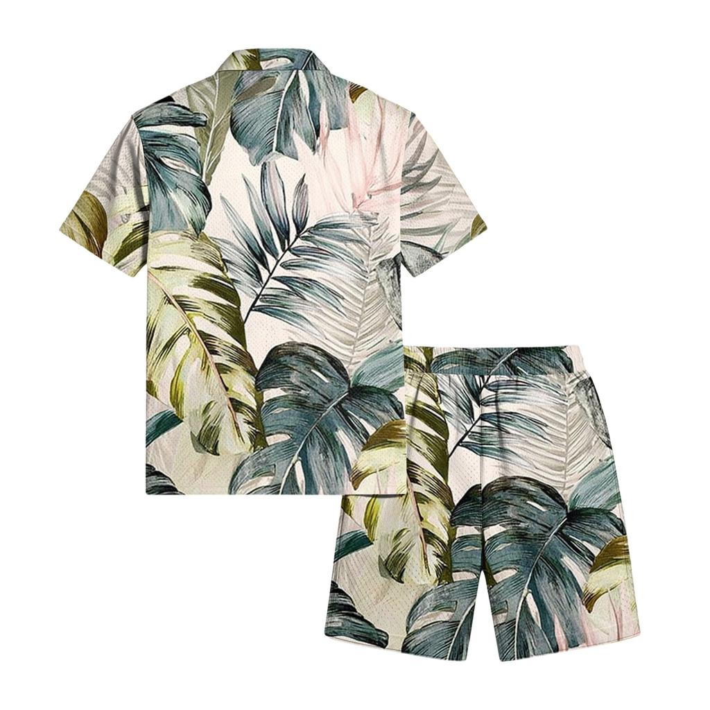 Men's Casual Printed Top and Drawstring Shorts Set Lightweight Breathable Set for Summer