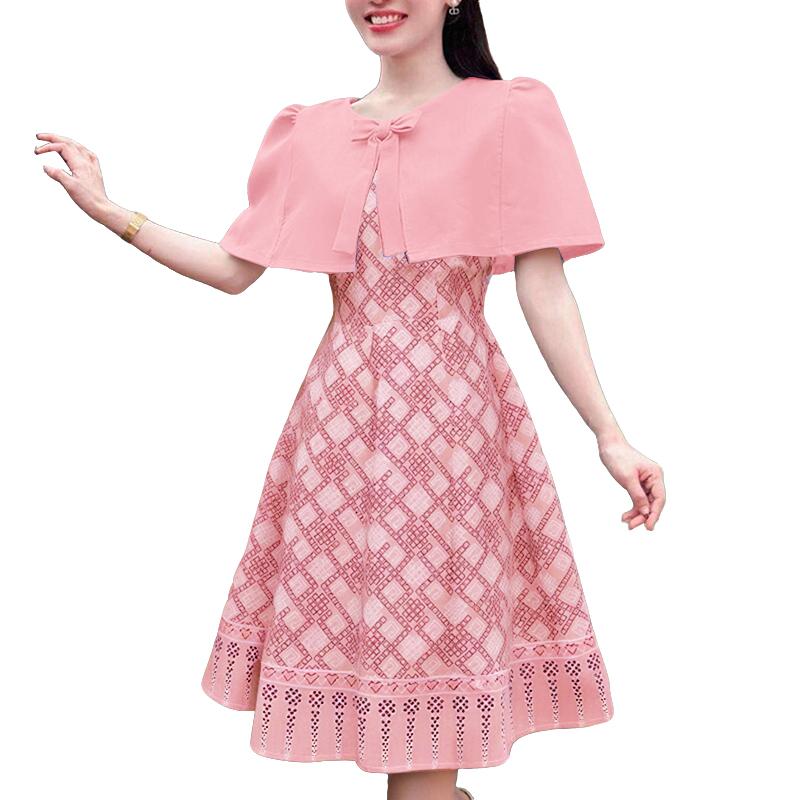 

ZANZEA Women Summer Round Neck Short Sleeve Geometry Print A-line Dress S розовый