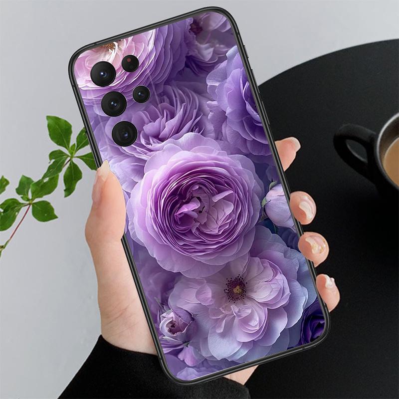Purple Flower Rose Peony Cherry Phone Case For Samsung Galaxy S26 S25 S24 S23 S22 Ultra S23 S22 S25 Plus S24 FE S26Edge