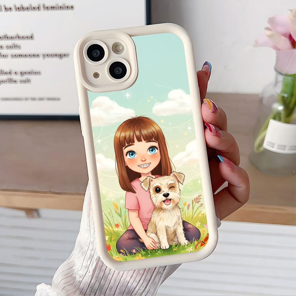 

Girl Dog Puppy Thicken TPU Mobile Phone Case for iPhone 17 16 15 14 13 12 11 Air Pro Max Plus Colorful Cover iPhone17 Pro Max
