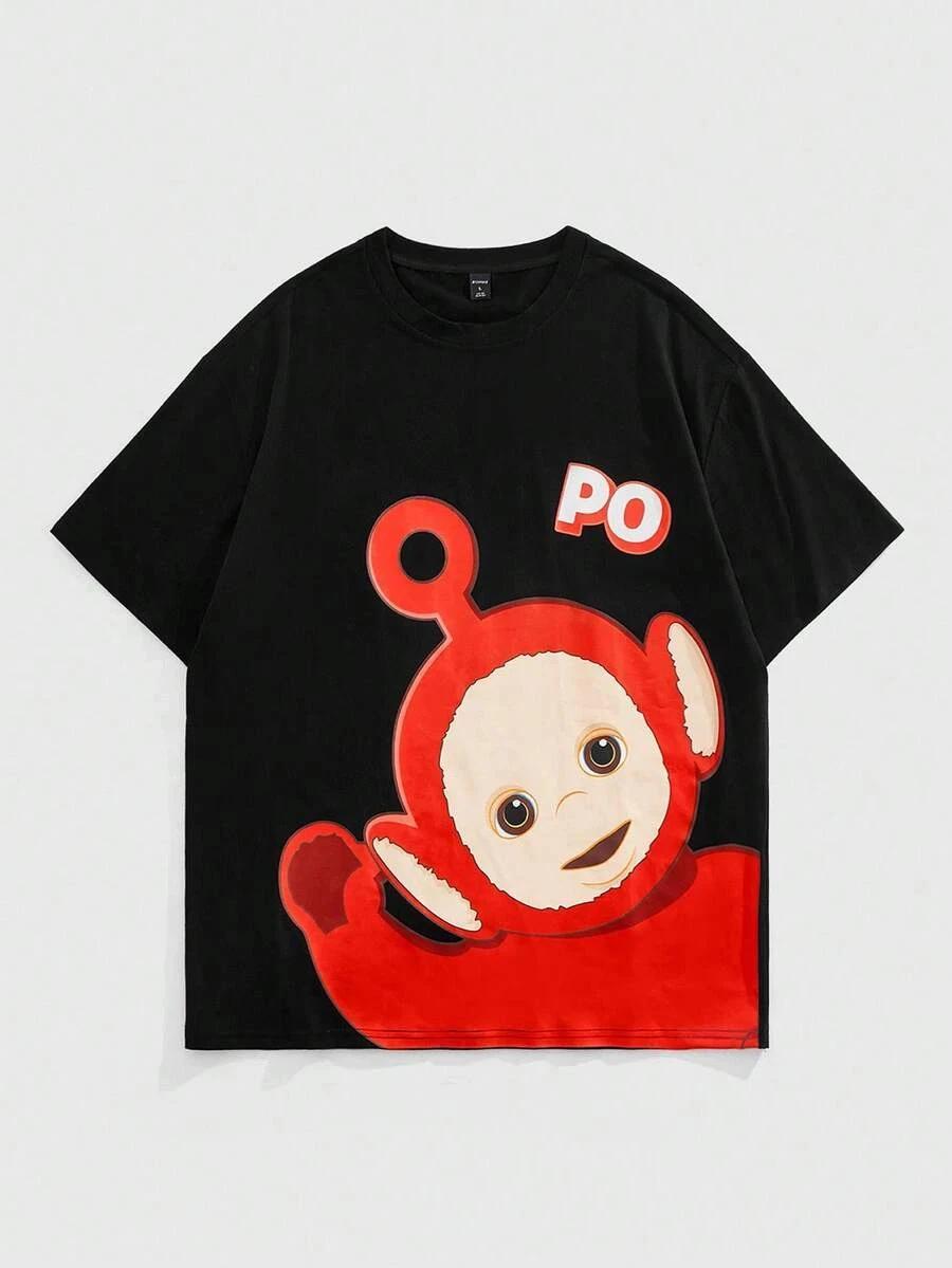 

Cute Cartoon Letter Graphic Black T-Shirt – Men’s Loose Fit Casual Summer Tee S
