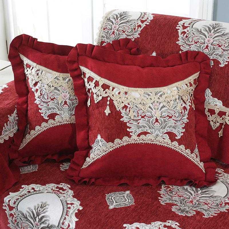 Europe Solid Color Embroidery Sofa Covers for Living Room L-shape Non-slip Floral Lace Armrest Towel Couch Cushion Slipcover