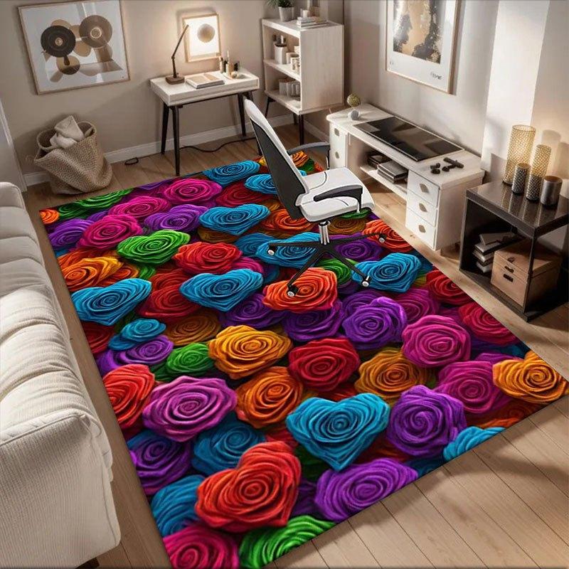 

Colorful Rose Heart Fabric Print Upholstery MaterialOffice Mat Home Decor Office Desk Chair Rugs Chair Carpet for office Chair Mat Gift For 60cm by 90cm