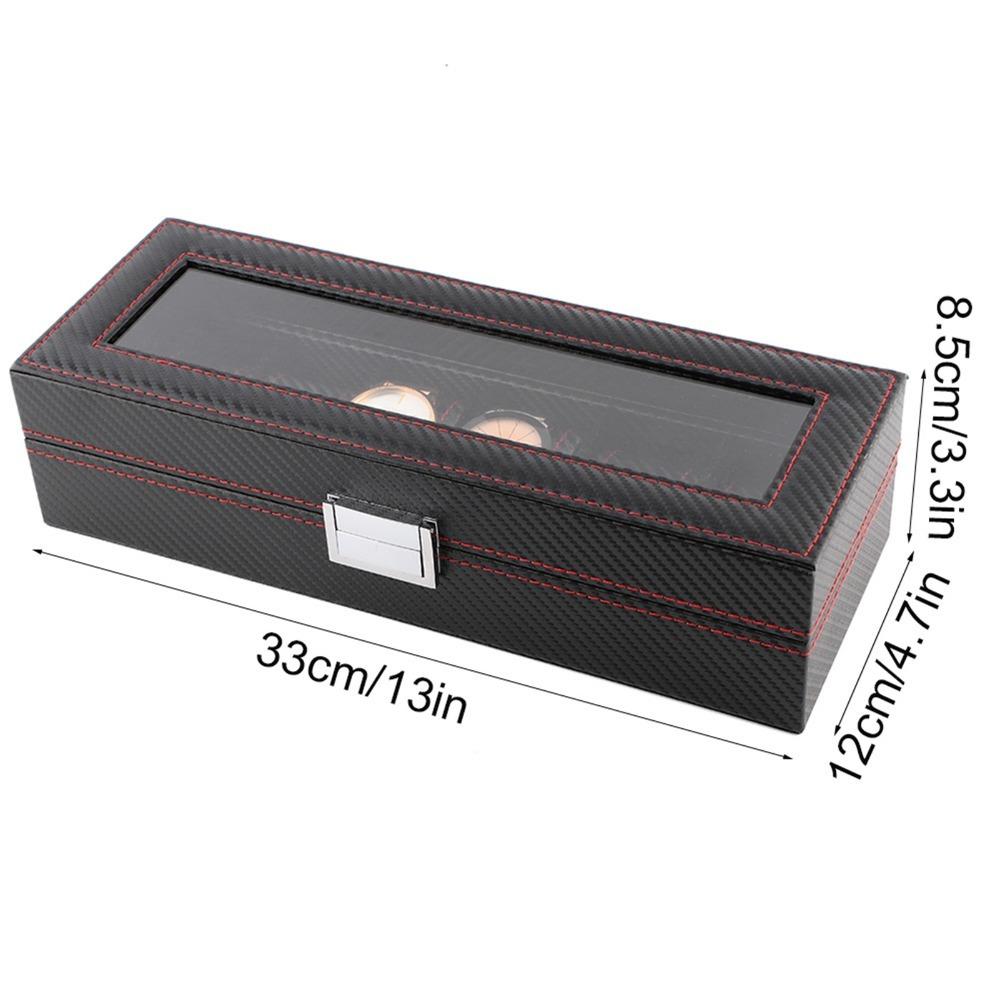 Sturdy Carbon Fiber Watch Box Transparent Window 6 Slots Watch Case Red Line Luxury Watch Display Watch Display