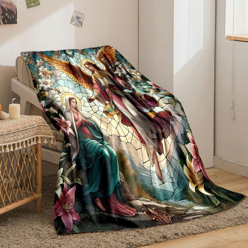 Annunciation Scene Tapestry Blanket Printed Blanket for Living Room Bed Couch lunch break Soft Cozy Blanket for Friend's festival Gift