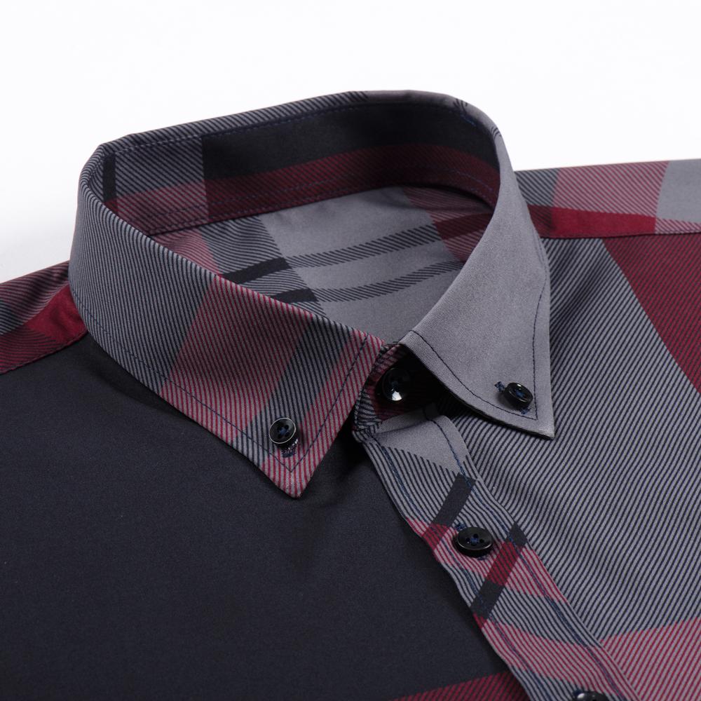 Men's Business Casual Hot Stamping Striped Print Dress Shirt, Slightly Stretch Unique Buttoned Collar Long Sleeve Pocket Shirts