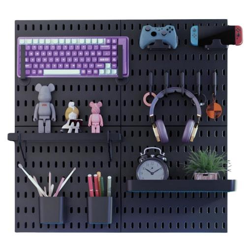 Keepo Pegboard Combination Kit with Modular Accessories, Game Wall Organizer, Craft and Ornament Display, Pegboard for Bedroom, Office, or Home (Black