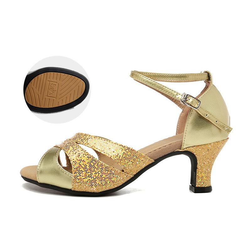 Summer Women's High Heels Sexy Openwork Open Toe Stiletto Sandals Mid-heel Ankle Buckle Strap Sandals Latin Style Dancing Shoes