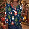 Women's Fashion Casual Christmas Print V-Neck Button Three-Quarter Sleeve T-Shirt Blouse