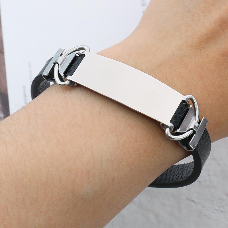 Personalisierter Text Name Gravur Logo Lederarmband anpassen Edelstahlarmbänder Für Damen Herren