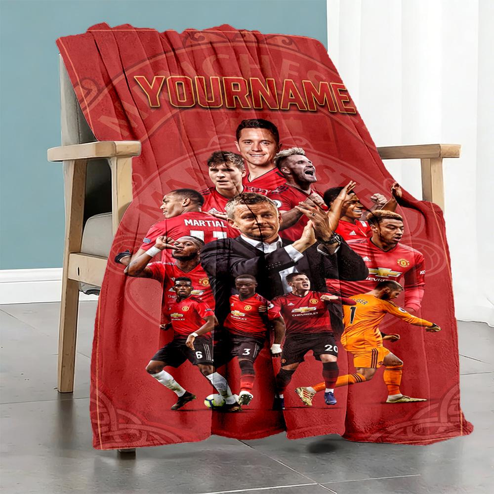 Manchester Customize Text Blanket Multi-purpose Personalized Blanket Soft Warm Cozy Versatile for Bed Sofa Chair Bedding Four Seasons Multipurpose