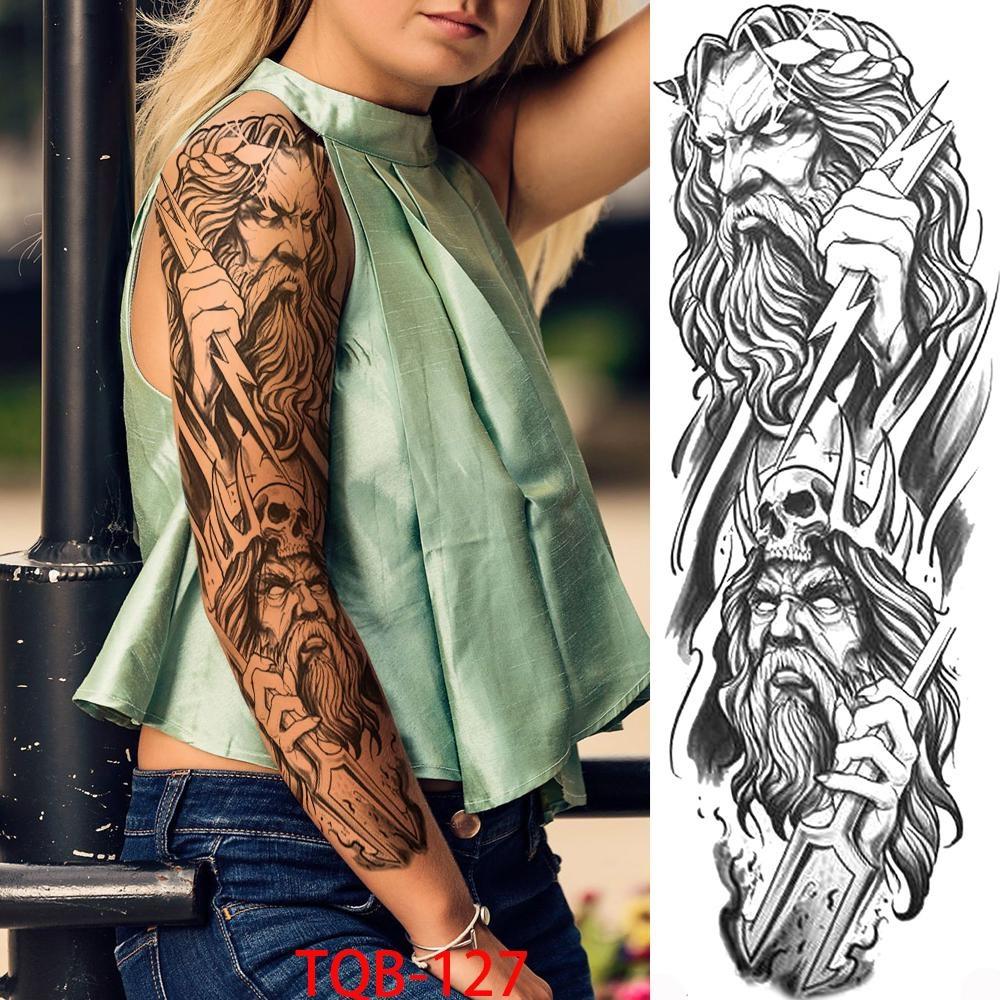 1 PC 480*170MM Full Arm Leg Temporary Tattoo Sticker for Women Men Waterproof Skull Compass Sexy  Tattoo Body Art Fake Flower Tattoo Paper Sticker