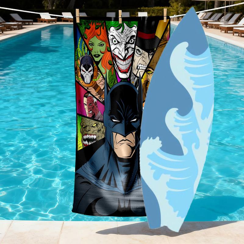 Superheroes Print Beach Towel Design, Soft, Lightweight. for Home Bathroom, Spa, Pool, Yoga, Surfing, Camping, Gift for Family, Friend