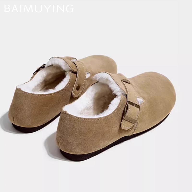 Flats Women Boots Suede Casual Shoes Short Plush Designer Buckle Cotton Shoes 2024 Trend Winter Warm Comfort Chaussures Femme