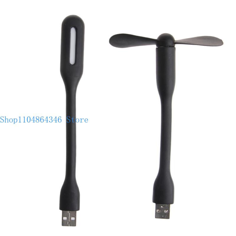 652F Mini Flexible Portable Bendable USB Fan with LED Lamps Flexible Summer Gadget чёрный