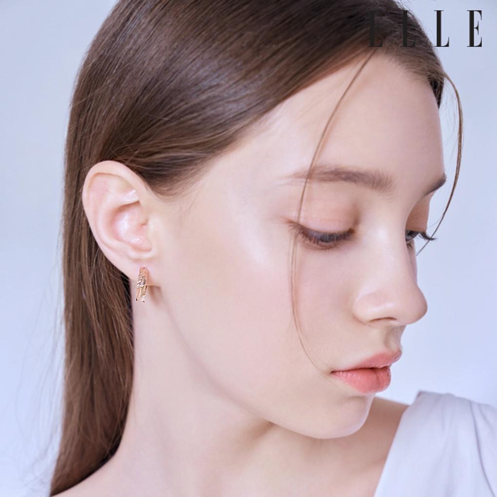 14K Square Cut One-Touch Earrings (Gold Pin) ELGPEE434