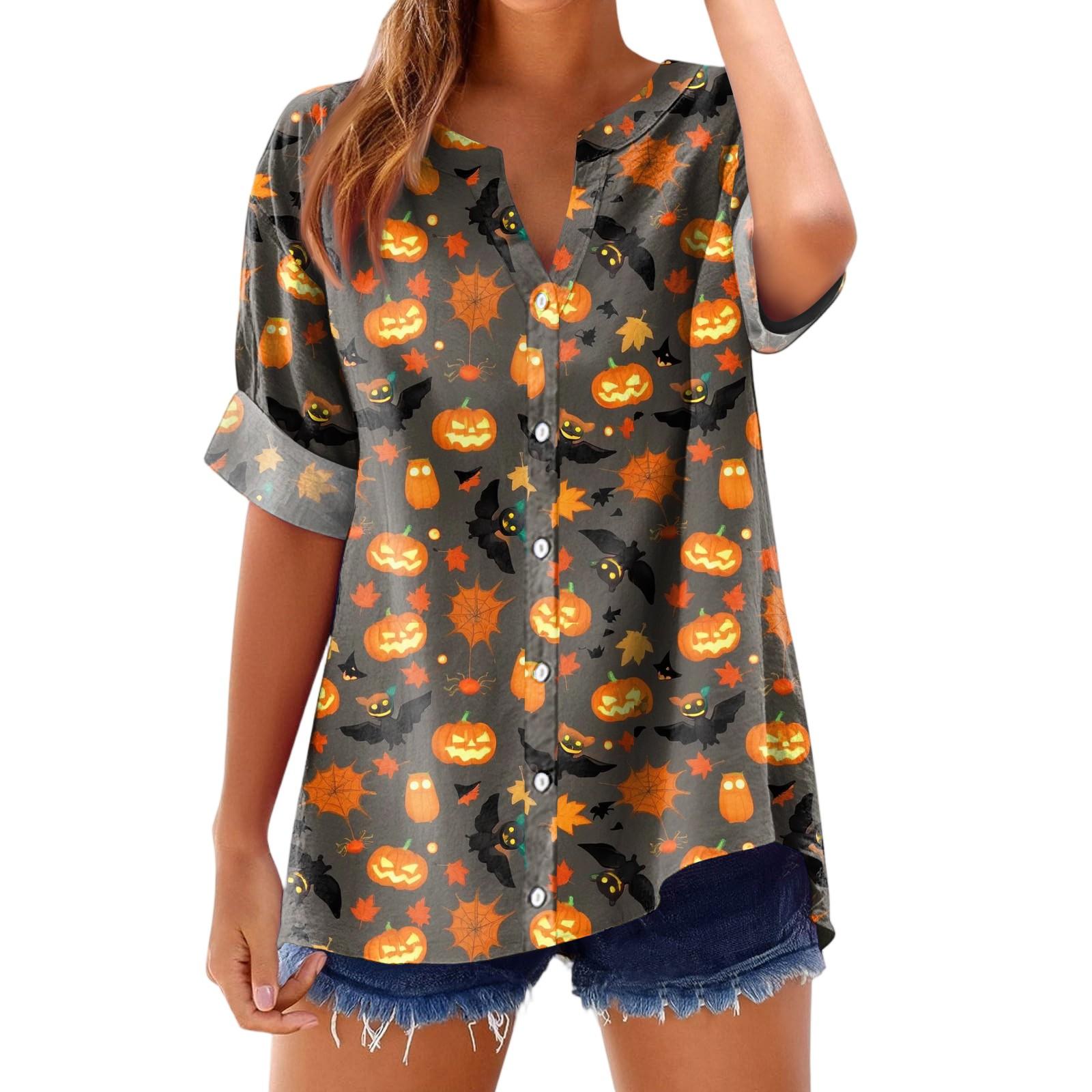 

Женская модная, повседневная, удобная, свободного кроя футболка с принтом на Хэллоуин XXL