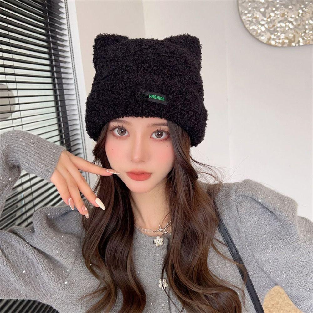 Knitted Bear Ear Hat Cartoon Plush Beanie Cap Winter Ear Protection Skull cap  Women