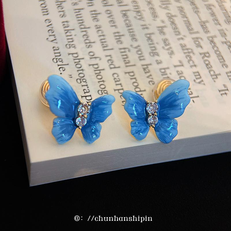 Super Fairy Drop Glaze Butterfly Ear Clips Without Ear Holes, Niche Design Sense, Fashion Stud Earrings, Sweet Temperament,mosquito Coil Disc Earrings
