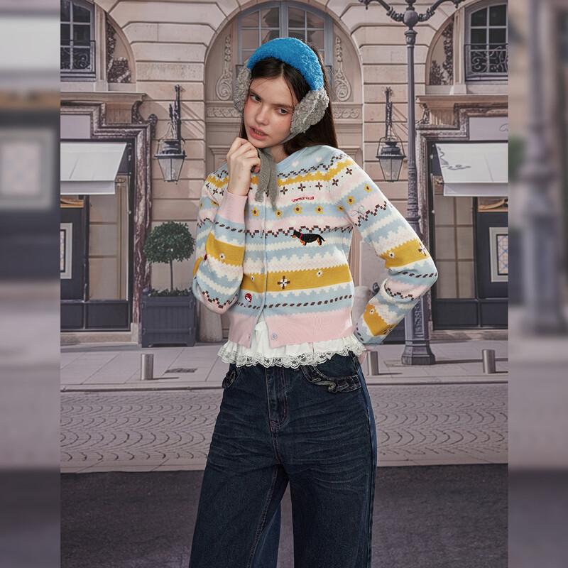 UNIFREE Vintage Animal Jacquard Knit Cardigan