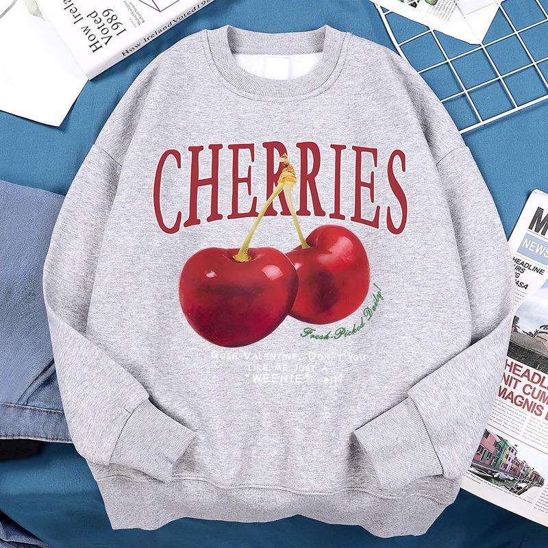 Cartoon Anime Paar Kapuzenpullover Europäische Größe Bedruckter Pullover Kirschen Kirschmuster