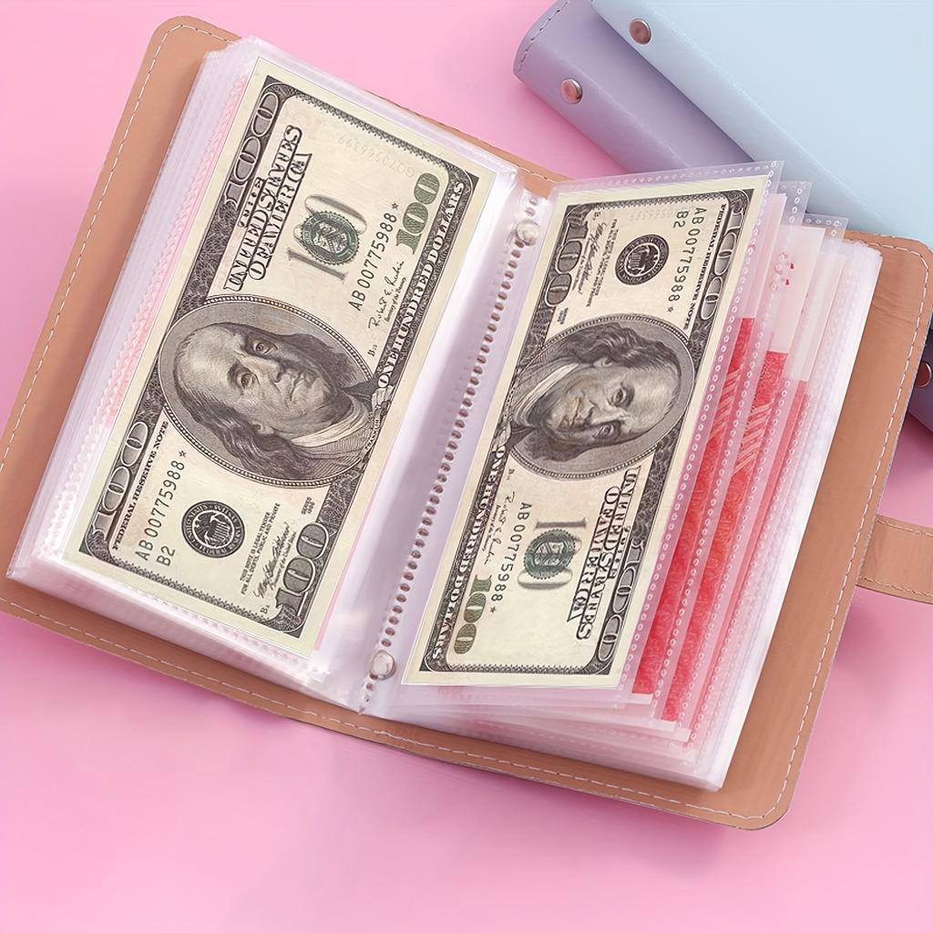 1 Note Storage Book Made of PU Material, Holds 100 Bills with Note Photos, Stamps, Bank Card Storage Book 1A6 Extra Large Capacity Cash Storage