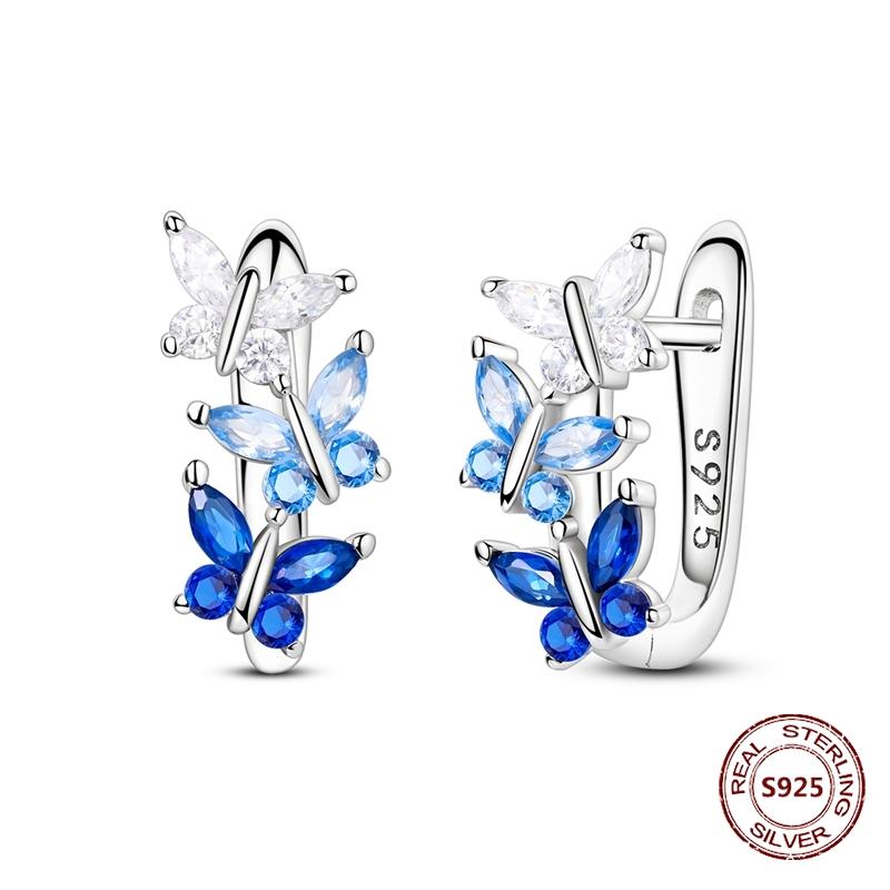 Shining Blue Zircon Owl Earrings 925 Silver Evil Eyes Earrings for Women Wedding Engagement Planet Moon Star Zirconia Jewelry