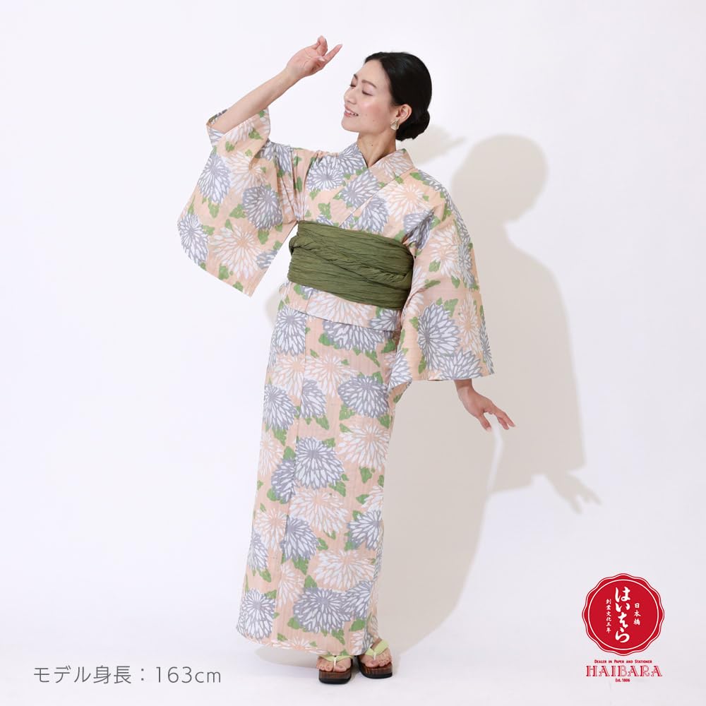 Kyoto Kimono Yuzen Yukata from Made In Cotton Small Chrysanthemum Women's (Single Item) Nihonbashi/Haibara, Japan, High-Quality Kimono, (Coral Green)