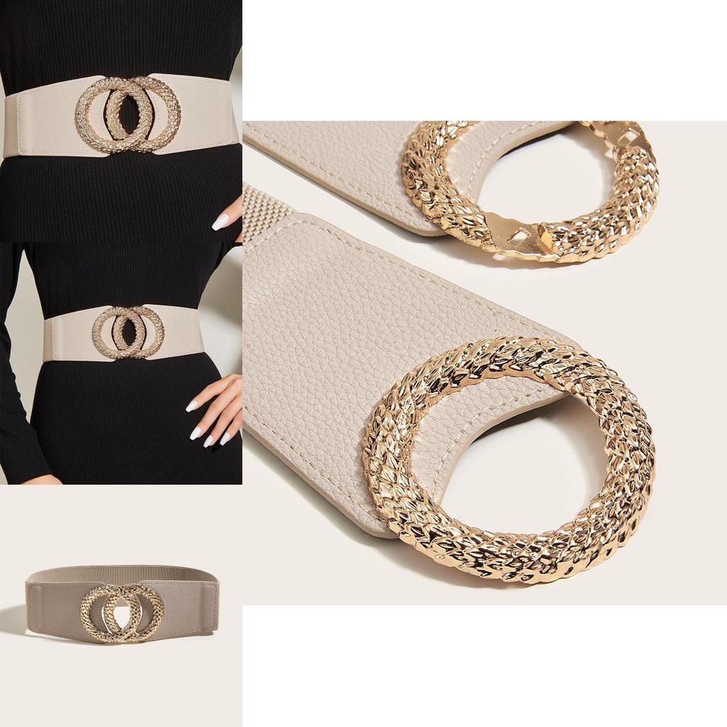 Artistic Vintage Leather Waist Belt For Women With Elastic Double Buckle For Casual Wear