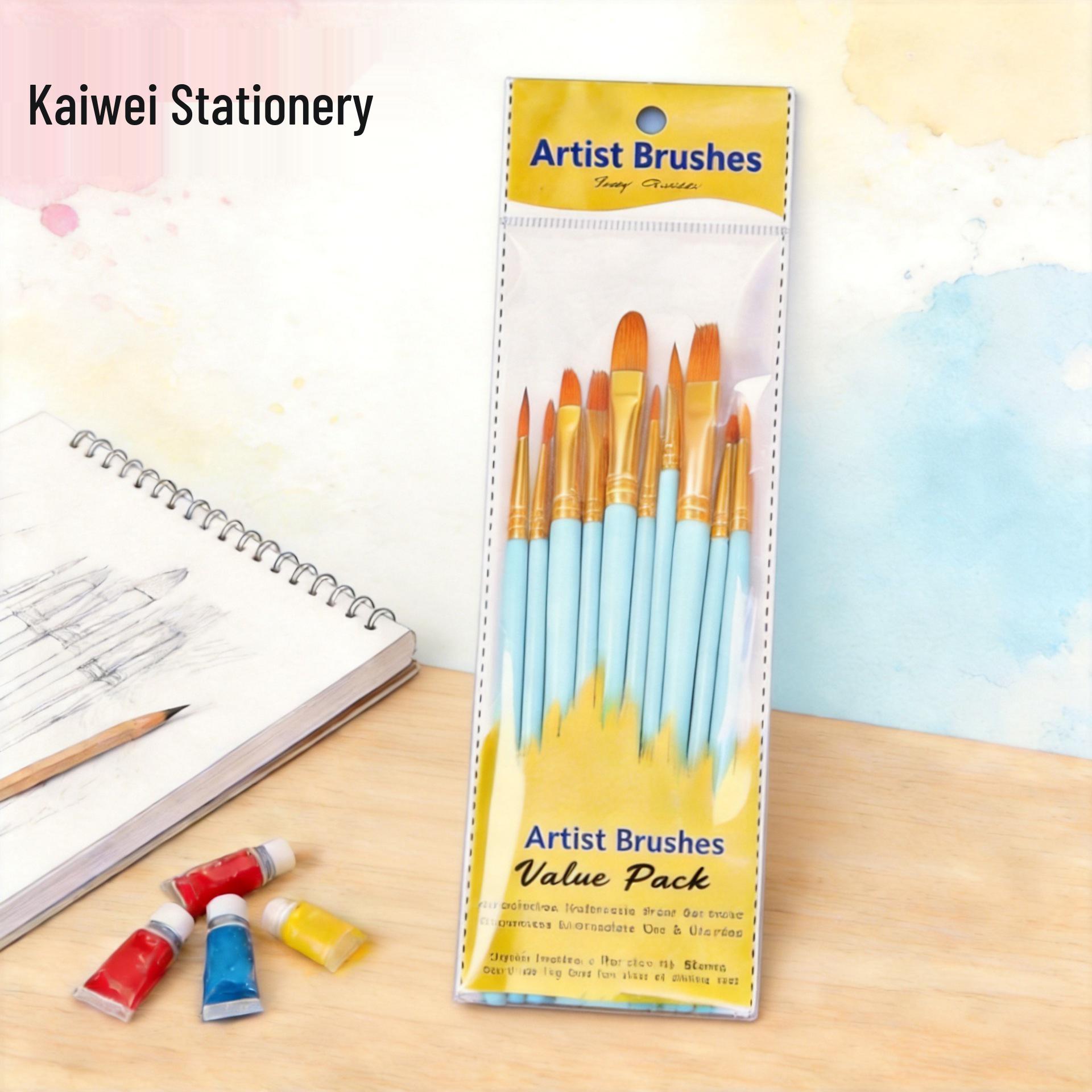 10-piece Nylon Bristle Brush Set for Oil, Acrylic, Watercolor, and Gouache Painting 10-piece Set белый