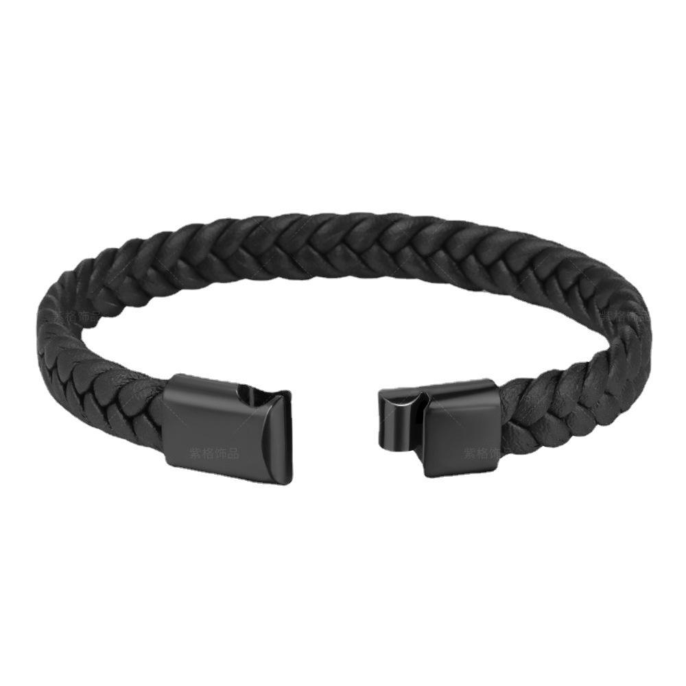 Handwoven Leather Bracelet for Men Vintage Cowhide Braided Rope Wristband with Alloy Pendant