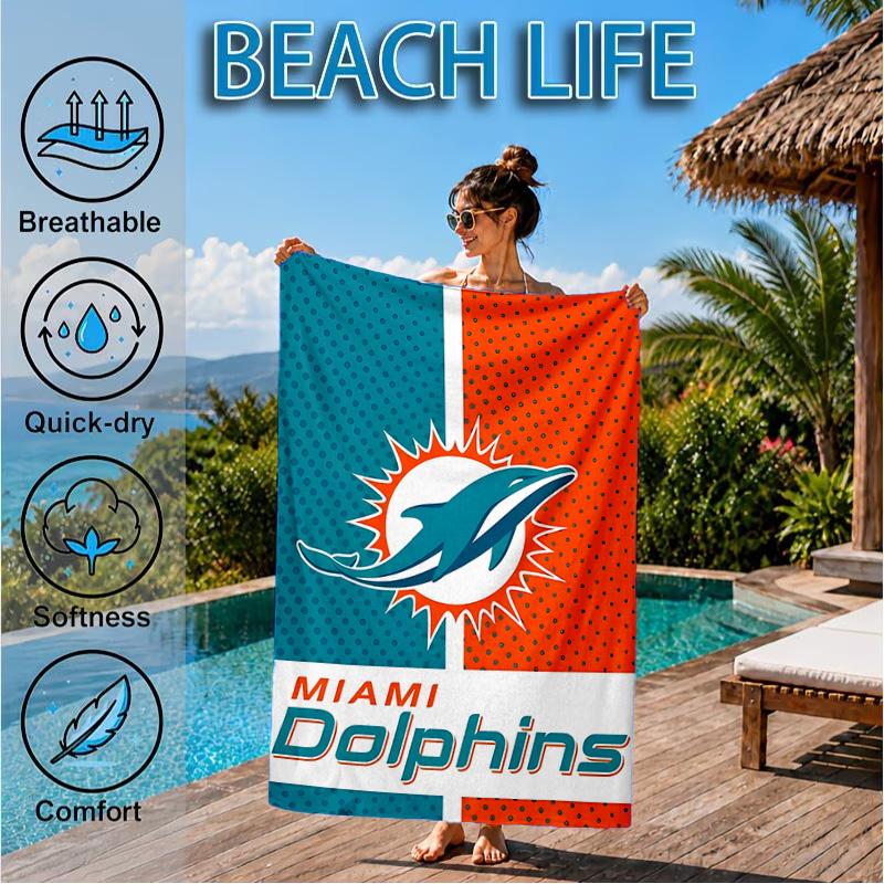 Dolphins Team Beach Towel, Microfiber Beach Towel, Perfect For Pool, Beach, Travel, Home Decor Beach Party Fan Gifts
