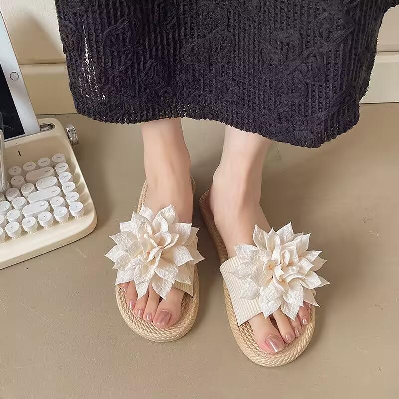 Женские домашние тапочки с цветком Летне-осенние классические туфли 40