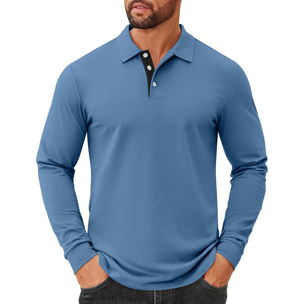 Men's Solid Color Button Lapel Long Sleeve Top Men's Casual Fashion Long Sleeve Top