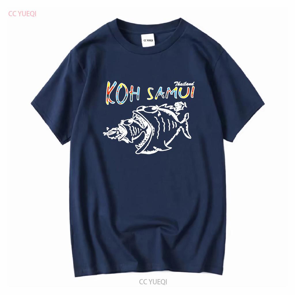 Vintage Thailand T Shirt Koh Samui Island Life Fish Bubble Print Medium Tourist Vintage Washed Fashion Breathable Stylish
