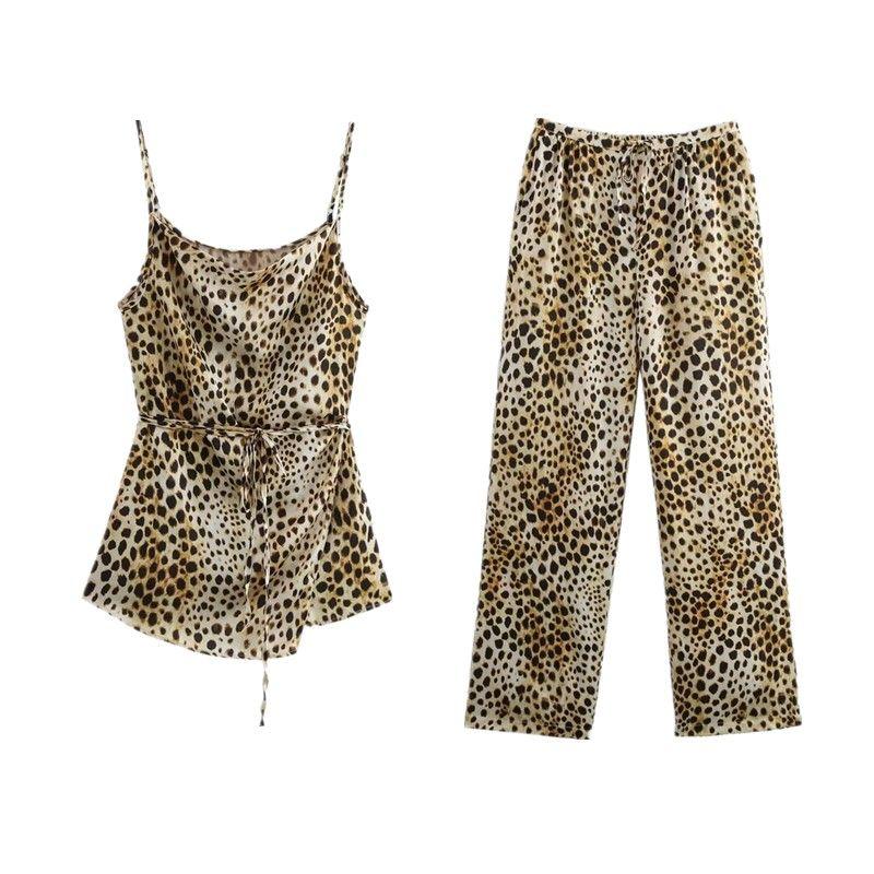Fashion Style 2024 Autumn New Women's Clothing Easiest for Match Leopard Print Print Sling Tops High Waist Pants 8081013