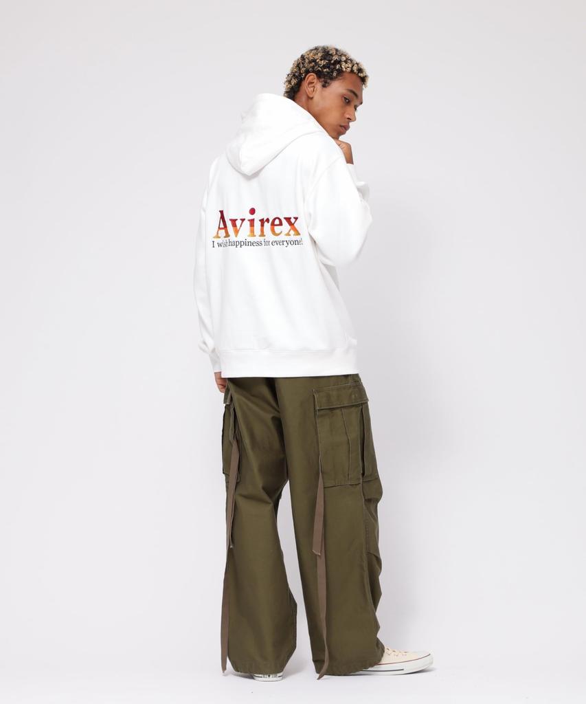 AVIREX EMBROIDERY LOGO & WISHES PULLOVER HOODIE(WEB&DEPOT Exclusive) 783-4231010 XL white