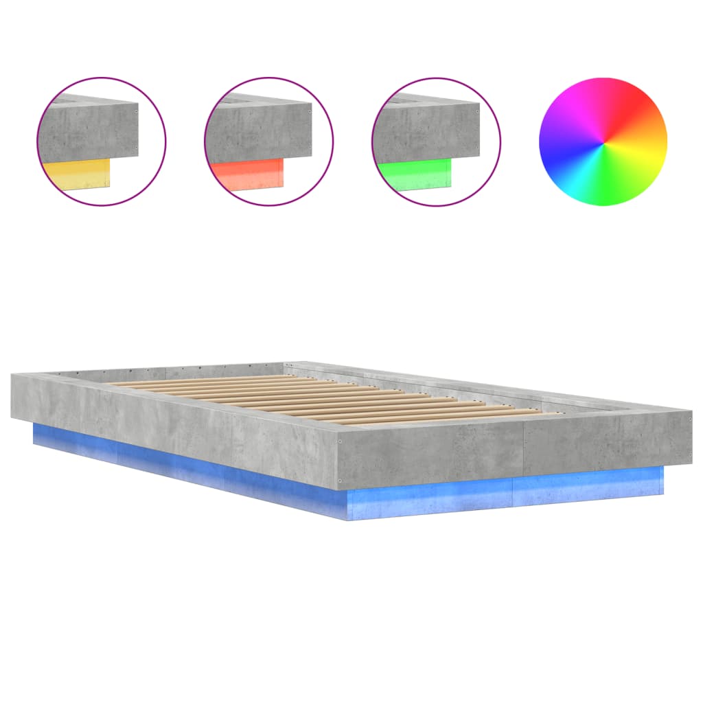 LED Bed Frame in Concrete Grey 100 x 200 cm Engineered Wood