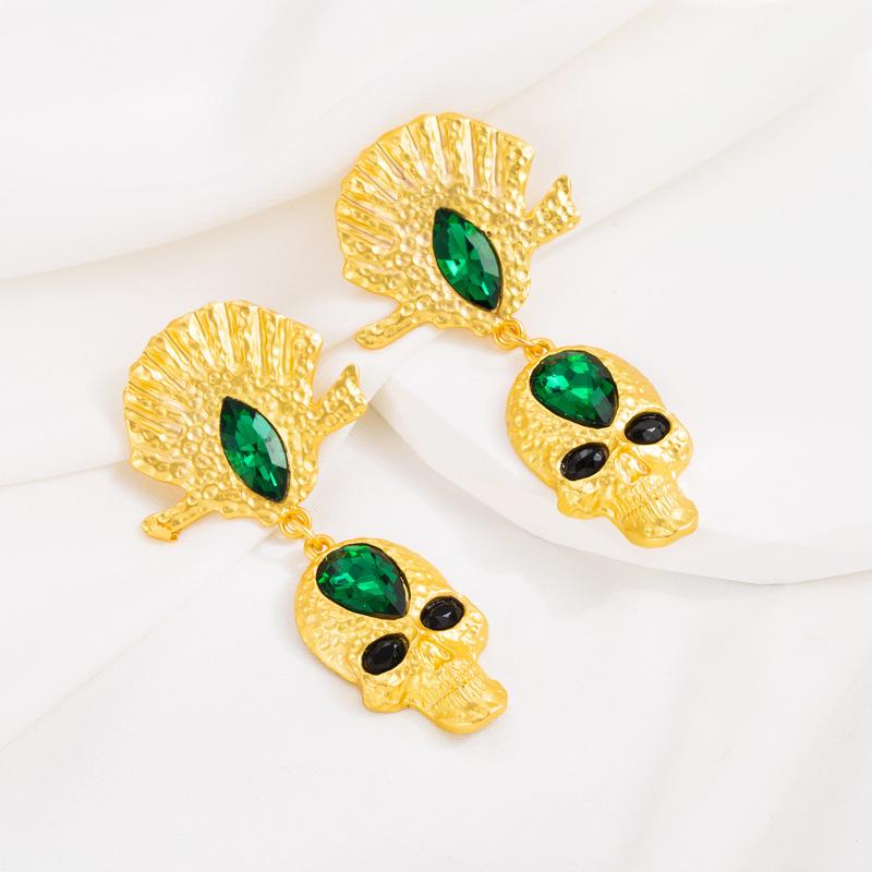 Women Retro Drop Earrings Titanium Steel Alloy Pendant Earrings Acrylic Crystal Skull Head Geometric Ear Ornaments