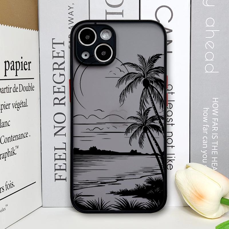 Black Coconut Palm Tree Printed Phone Case for IPhone 16 14 15 Pro Max 11 12 13 PRO MAX Mini 7 8 Plus X XS Shockproof Hard Cover
