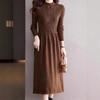Womens Knit Midi Dress With Turtleneck High Waist Long Sleeve Solid Color Plus Size Friendly Winter Layering