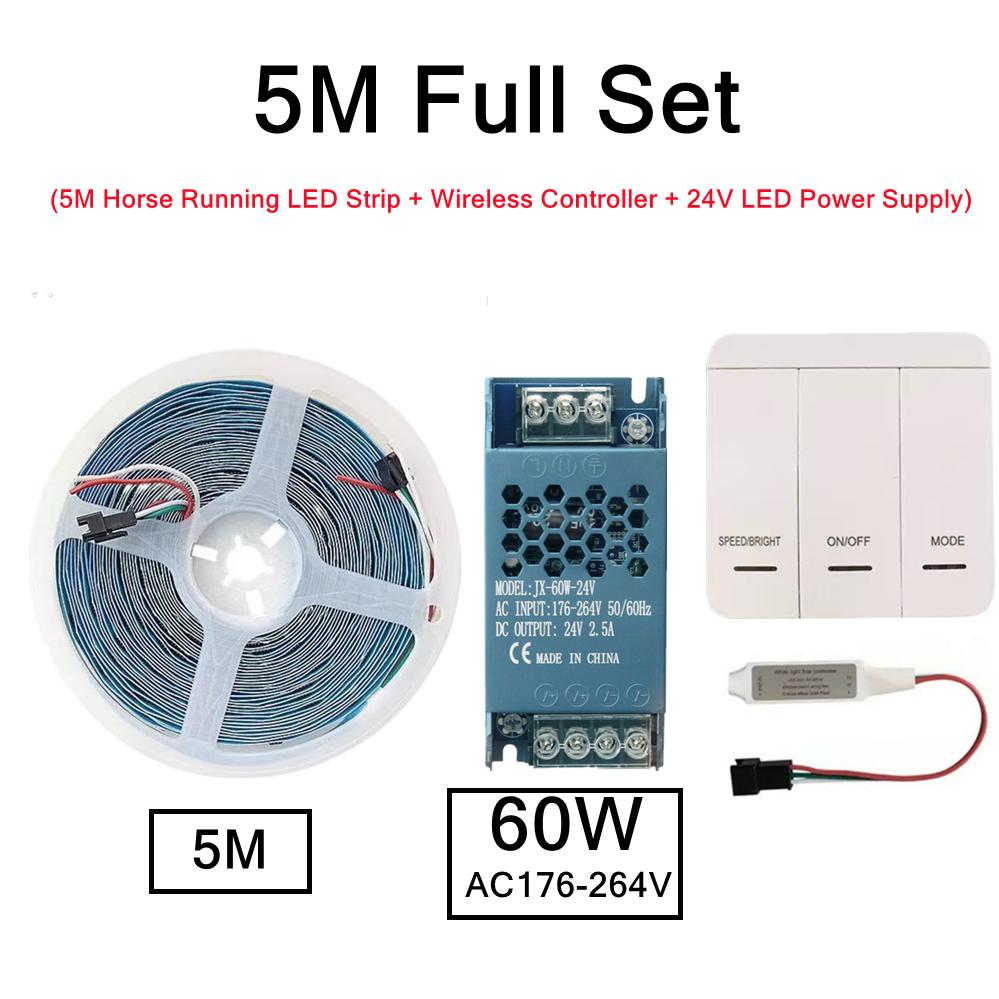5M 10M DC24 WS2811 Running Water Flowing LED Strip Light SMD2835 Horse Race Pixel Addressable Flexible Linear Lamp Set