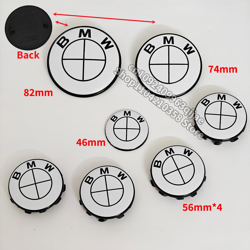Plné bílé logo na auto Přední emblém na kapotu 82 mm + Zadní znak 74 mm + Krytka náboje kola 68 mm/56 mm + Samolepka na volant 45 mm Pro všechny BMW