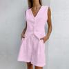 European & American Design Cotton Linen Suit: Women's Summer Casual Sleeveless Vest & Shorts Set