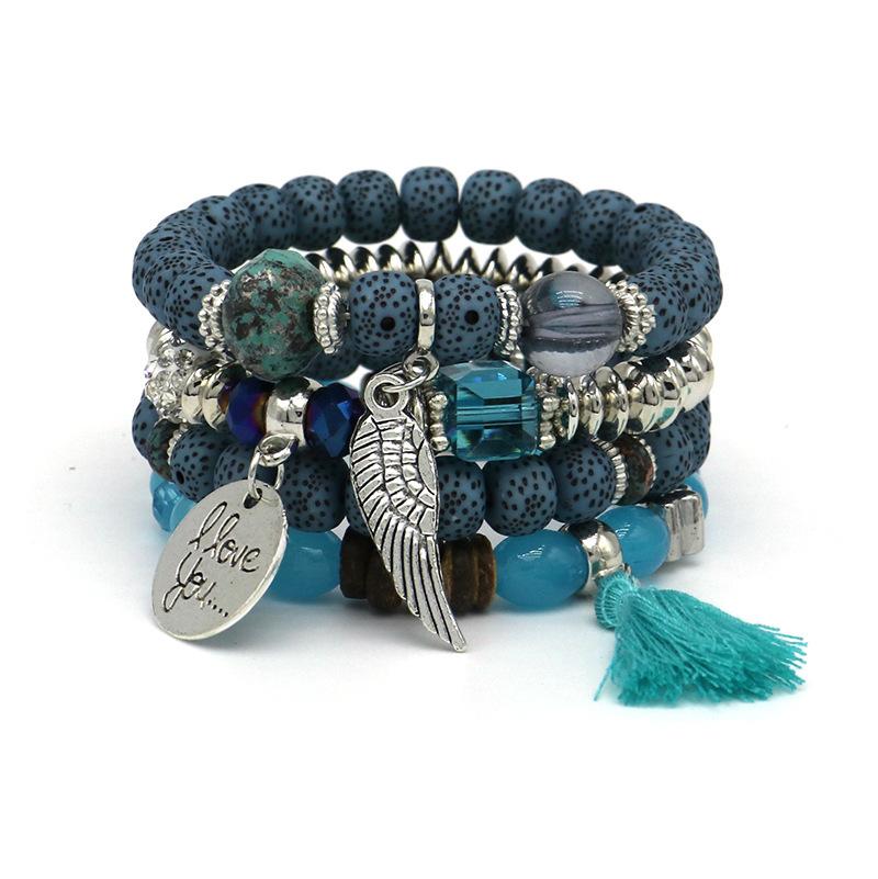 Boho Vícevrstvý Náramek Personalizovaný Tyrkysový Korálkový Cestovní Šperk Náramek Šperk Náramek