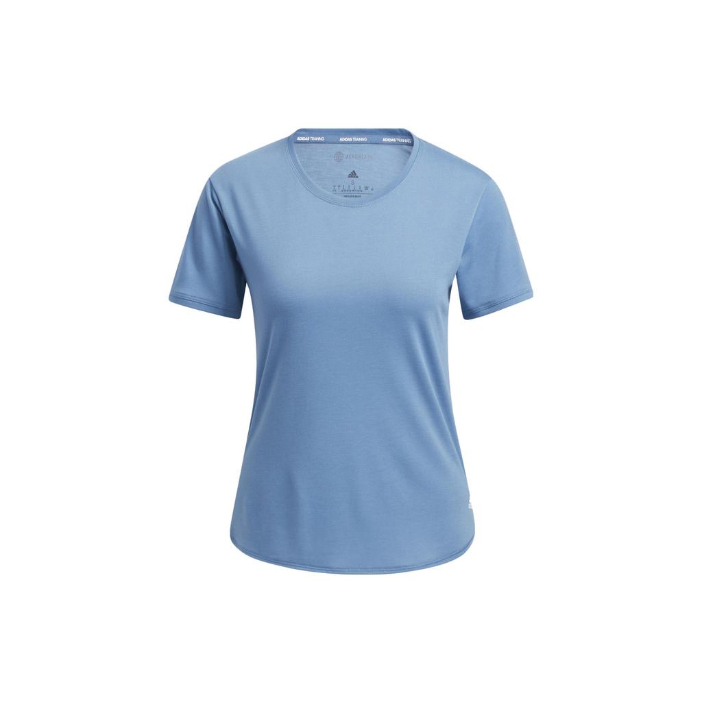 Adidas Solid Color Casual Round Neck Short Sleeve T-Shirt Women Tops Blue HD9565