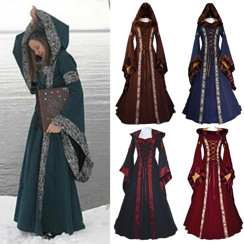 Medieval Vintage Womens Dress Costume Hooded Victorian Renaissance Dress Gothic